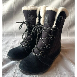 Columbia Quilted Waterproof Winter Snow Boots Black Faux Fur Lace-Up W 5‎
